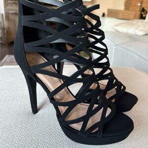 Strappy Black Cage High Heel Sandals
